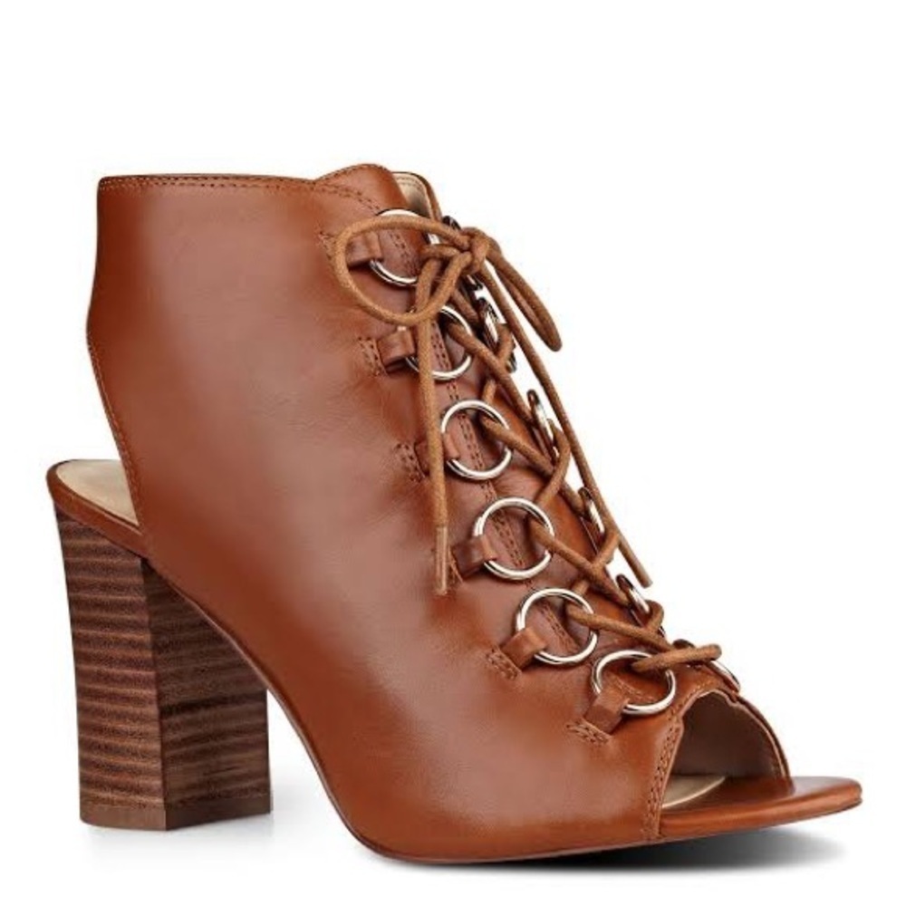 Nine West - Brown Bree Leather Peep Toe Bootie 8